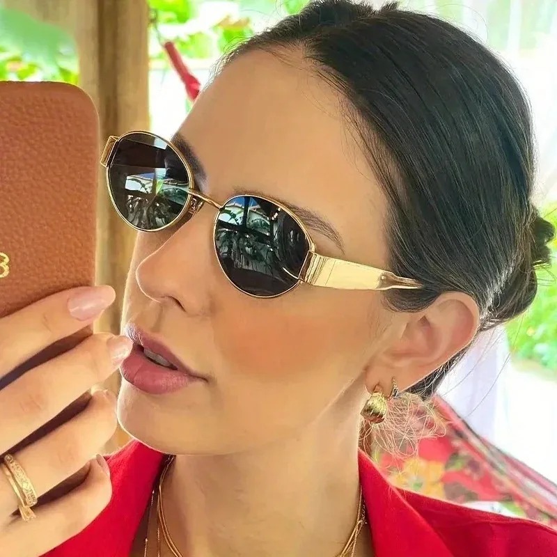 New Oval Sunglasses for Women  - Metal Photo Panel avaliação e preço